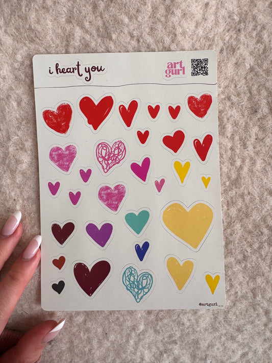 I Heart You Sticker Sheet (5x7)